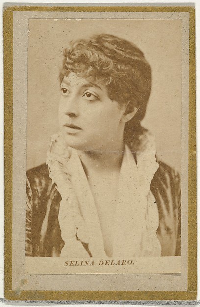 Allen & Ginter, Selina Delaro, from the Actresses and Celebrities series (N60, Type 2) promoting Little Beauties Cigarettes for Allen & Ginter brand tobacco products