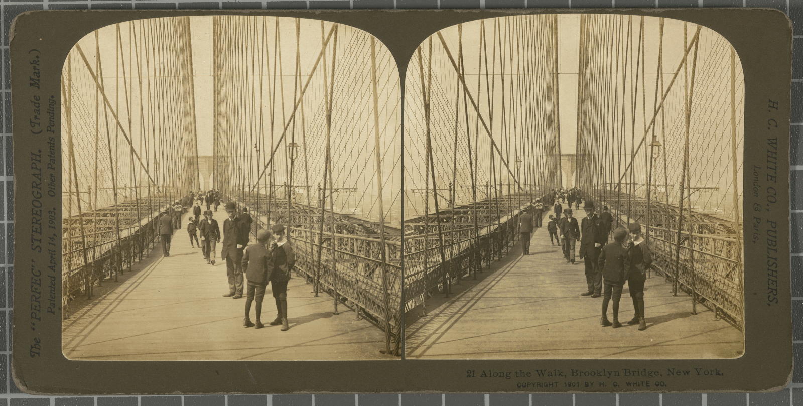 Desconegut, Along the Walk, Brooklyn Bridge, New York. White, H.C. & Co., The "Perfec" Stereograph
