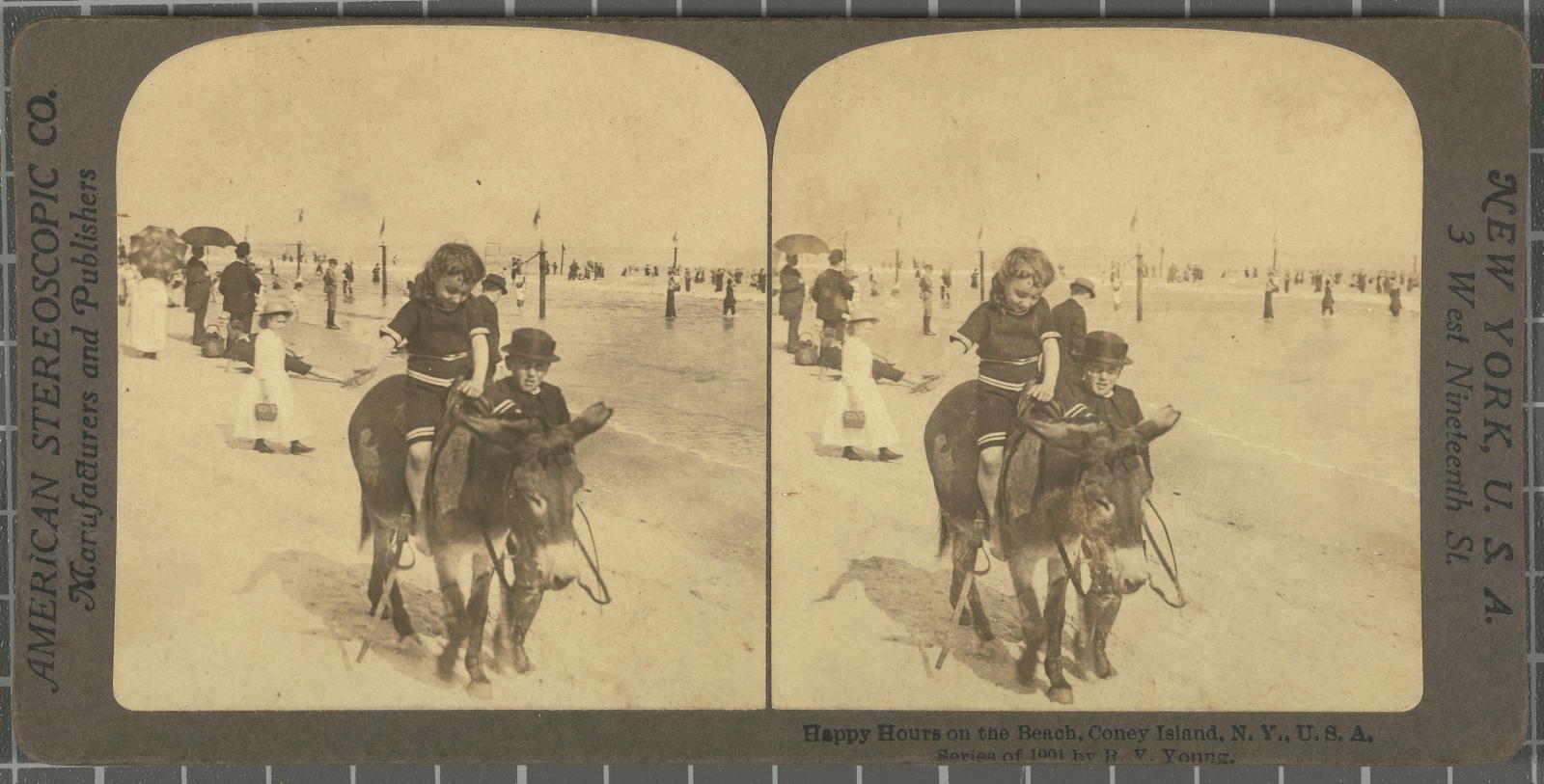 Desconegut, Happy hours on the Beach, Coney Island, N.Y., U.S.A Justification of the title, registered title American Stereoscopic Company