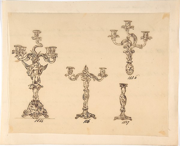Anonymous, French, 19th century, Designs for Four Candle Fixtures