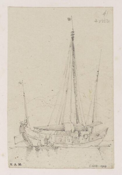 George Chinnery, A three-masted junk with a smaller boat alongside