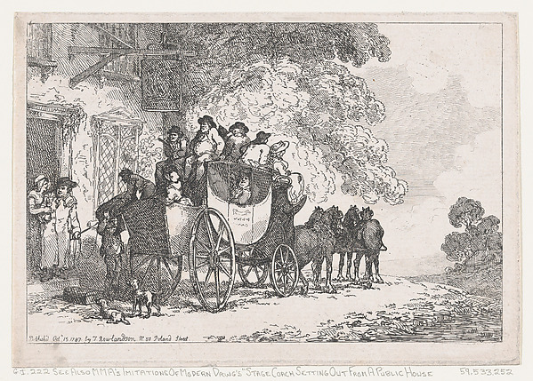 Thomas Rowlandson, A Laden Stage Coach Outside a Post House