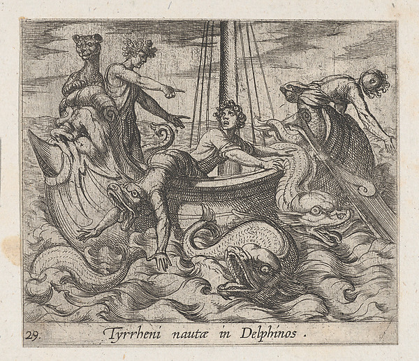 Antonio Tempesta, Plate 29: Bacchus Changing his Kidnappers into Monsters (Tyrrheni nautae in Dlephinos), from Ovid's 'Metamorphoses'