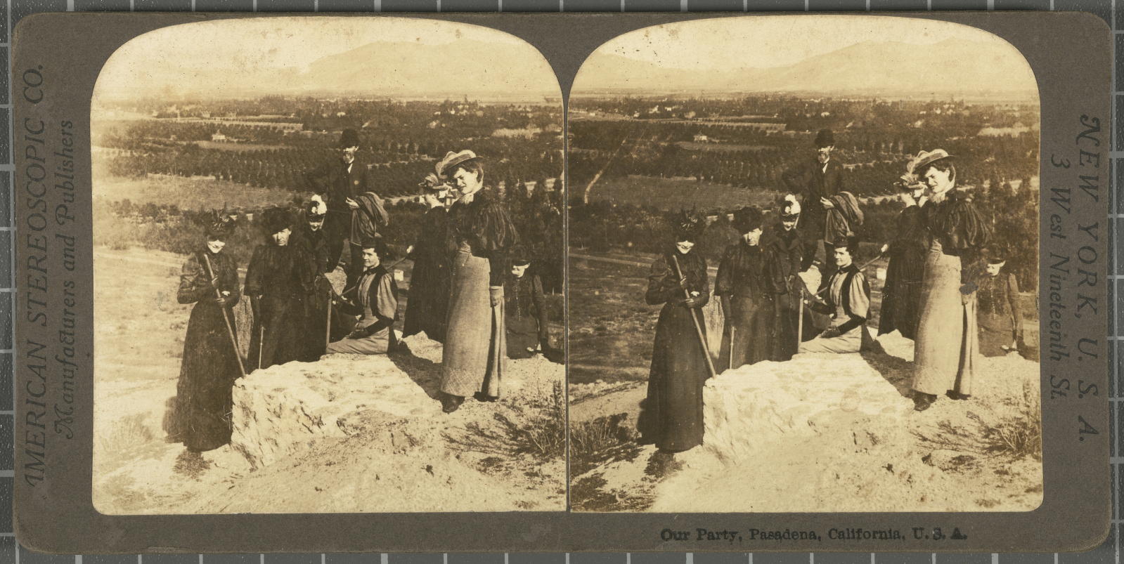 Desconegut, Our Party, Pasadena, California, U.S.A Justificació del títol, títol inscrit American Stereoscopic Company