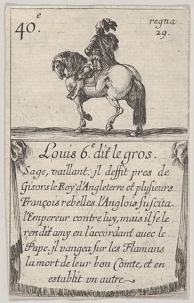 Stefano della Bella, Louis 6.-e dit le gros / Sage, vaillant..., from "Game of the Kings of France" (Jeu des Rois de France)