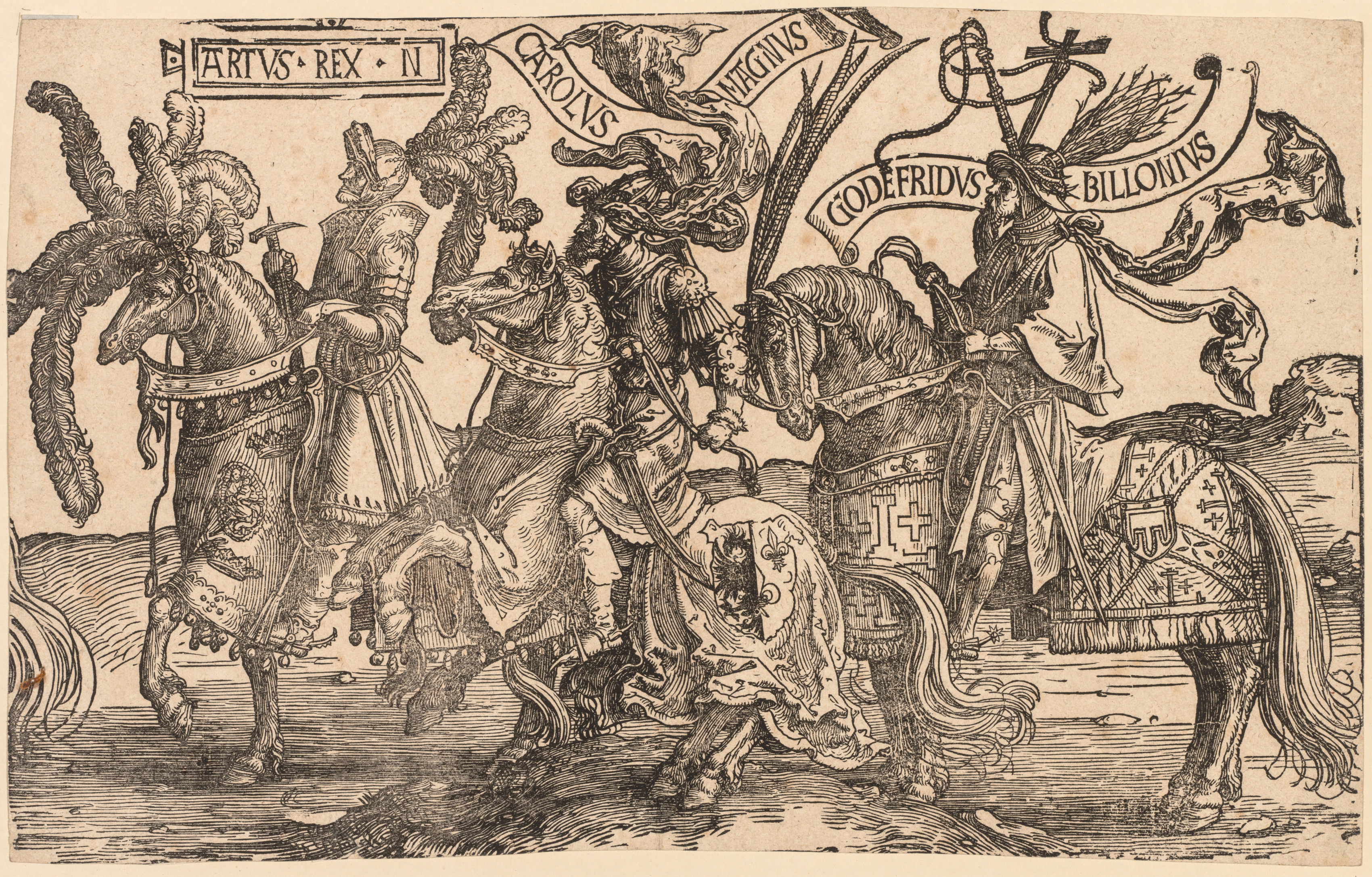 Lucas van Leyden, The Nine Heroes:  Arthur, Charles the Great (Charlemagne), Godfrey of Bouillon