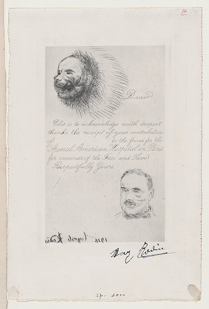 Auguste Rodin, Contribution Receipt of the Special American Hospital in Paris for Wounds of the Face and Jaw