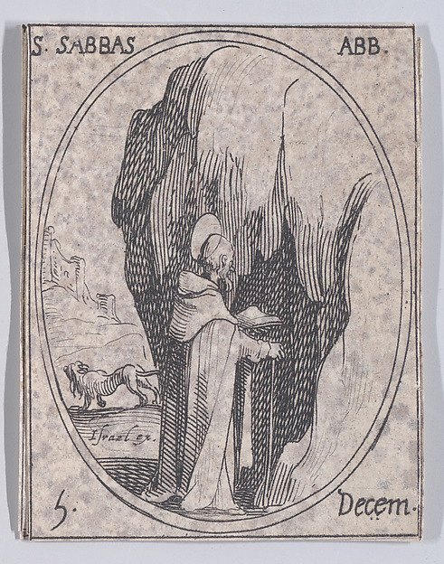 Jacques Callot, S. Sabas, abbe (St. Sabas, Abbot), December 5th, from "Les Images De Tous Les Saincts et Saintes de L'Année" (Images of All of the Saints and Religious Events of the Year)