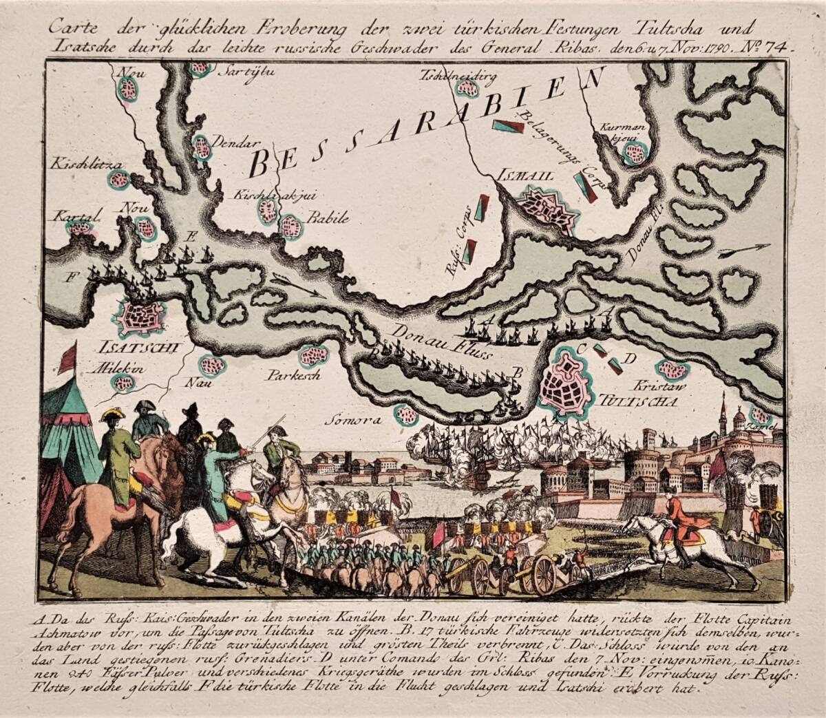 Anonym, Karte der türkischen Donau-Festungen Isaccea und Tulcea und deren Eroberung durch die russischen Truppen am 6./7. November 1790.