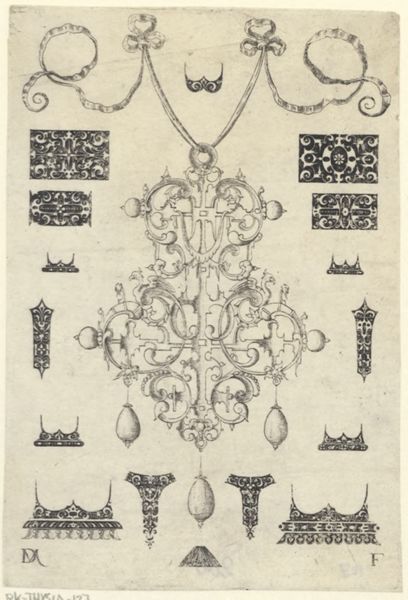 Mignot, Daniel, (active 1593-1596), (printmaker), Ornamental pendants: Pendant surrounded by sixteen studs