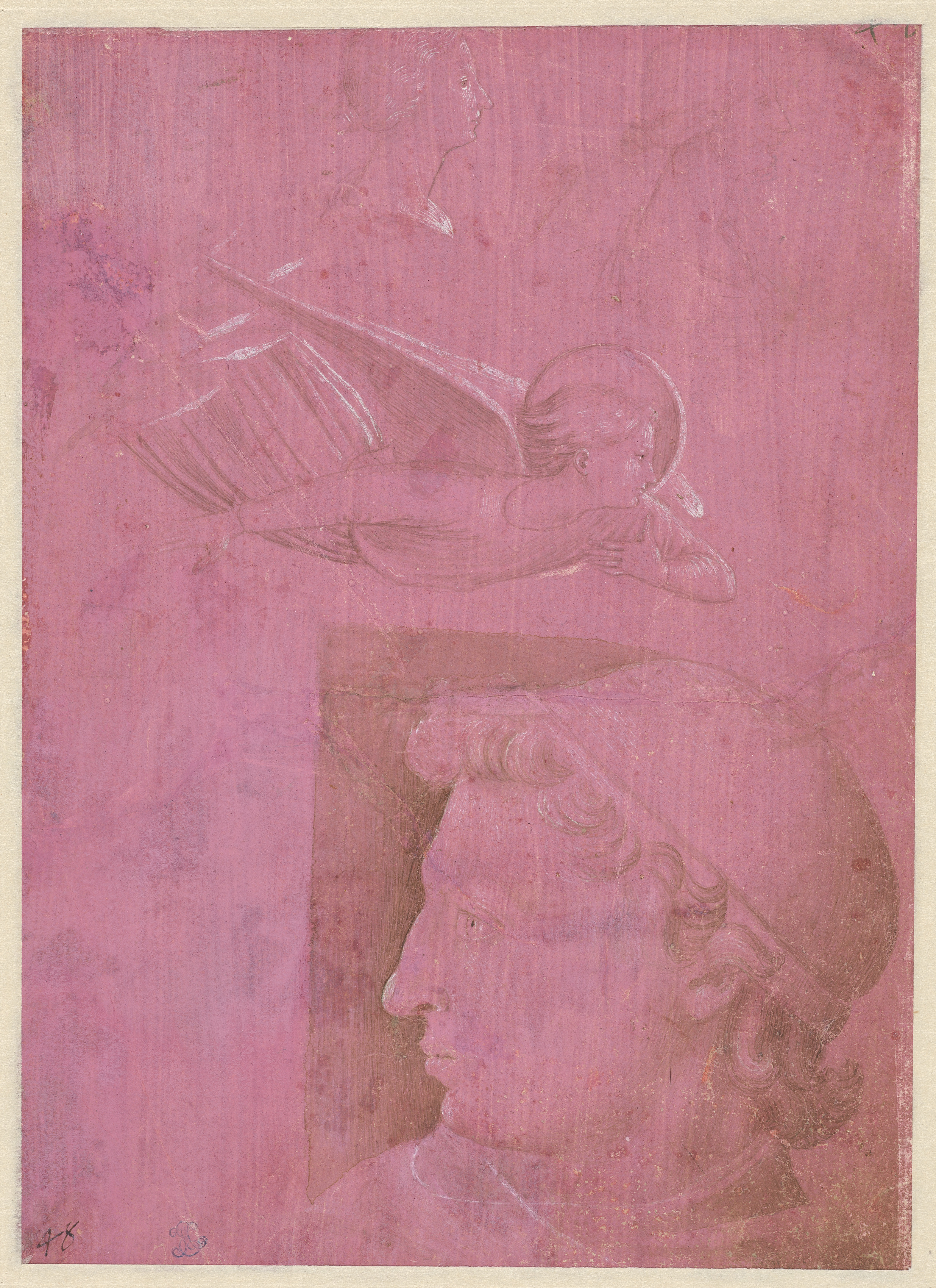 Benozzo Gozzoli, Head of a Man, Two Studies of a Woman's Profile, and a Study of An Angel (verso)