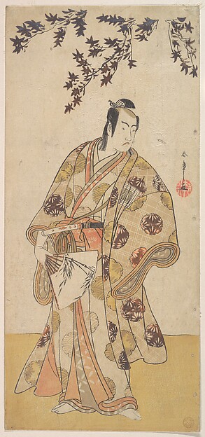 Katsukawa Shunshō　勝川春章, The Third Ichikawa Yaozō as a Daimyo Standing Under a Maple Tree