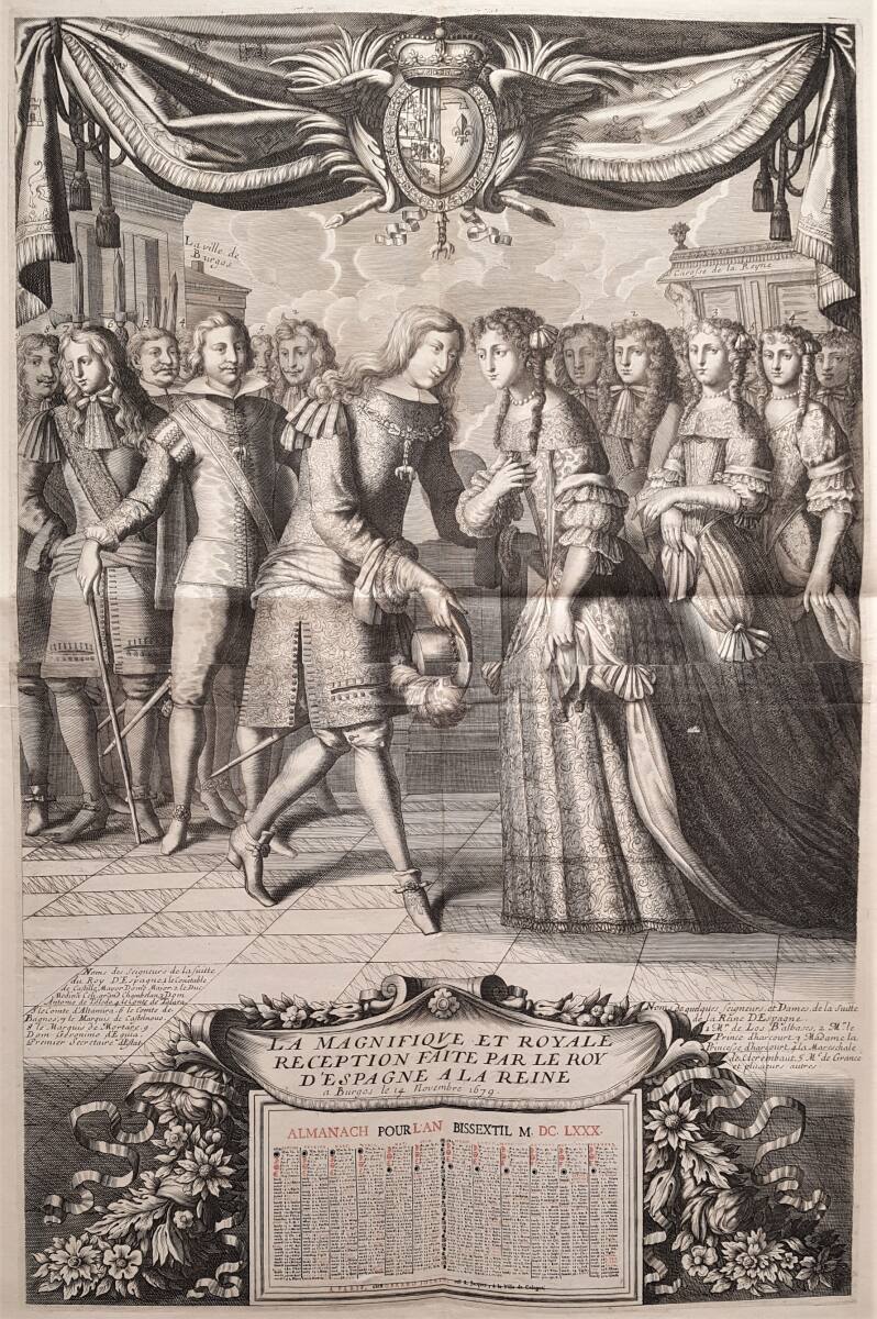 Anonym, Empfang der Prinzessin Marie Louise von Orleans durch Karl II. König von Spanien in Burgos am 14. November 1679