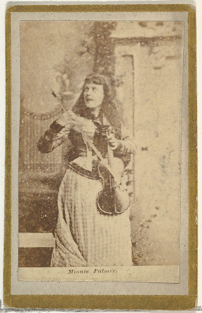 Allen & Ginter, Minnie Palmer, from the Actresses and Celebrities series (N60, Type 2) promoting Little Beauties Cigarettes for Allen & Ginter brand tobacco products