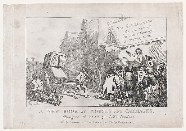 Thomas Rowlandson, The Rhedarium for the Sale of All Sorts of Carriages by Geoffrey GIgg, or, A New Book of Horses and Carriages: Title page