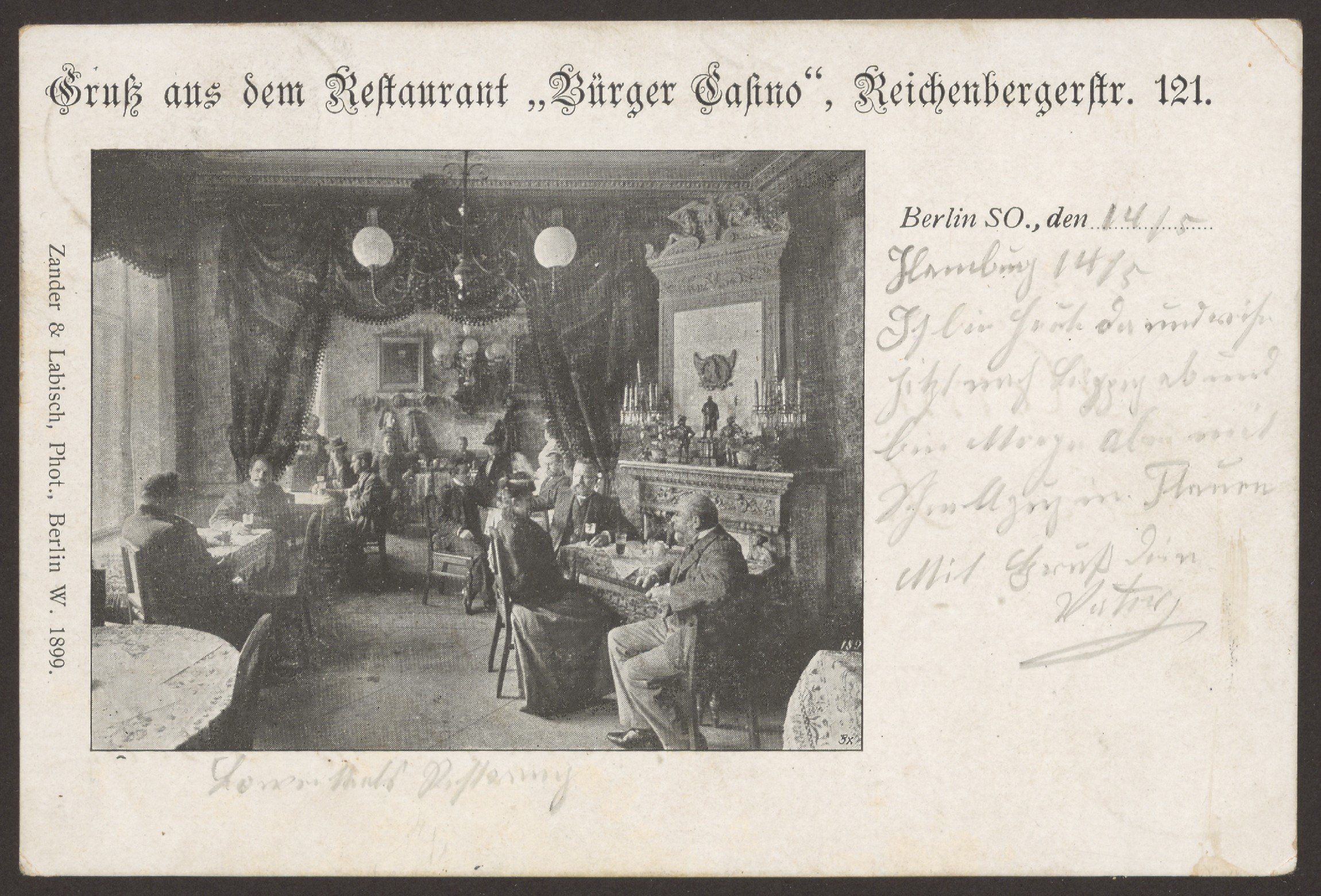 Fotoatelier Zander & Labisch, Ansichtskarte Restaurant "Bürger Casino", Reichenberger Straße 121