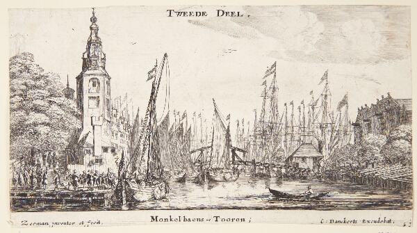 Reinier Zeeman, Udsigt mod Montelbaanstoren i Amsterdam. Titelblad til "Forskellige skibe og udsigter fra Amsterdam (II)"