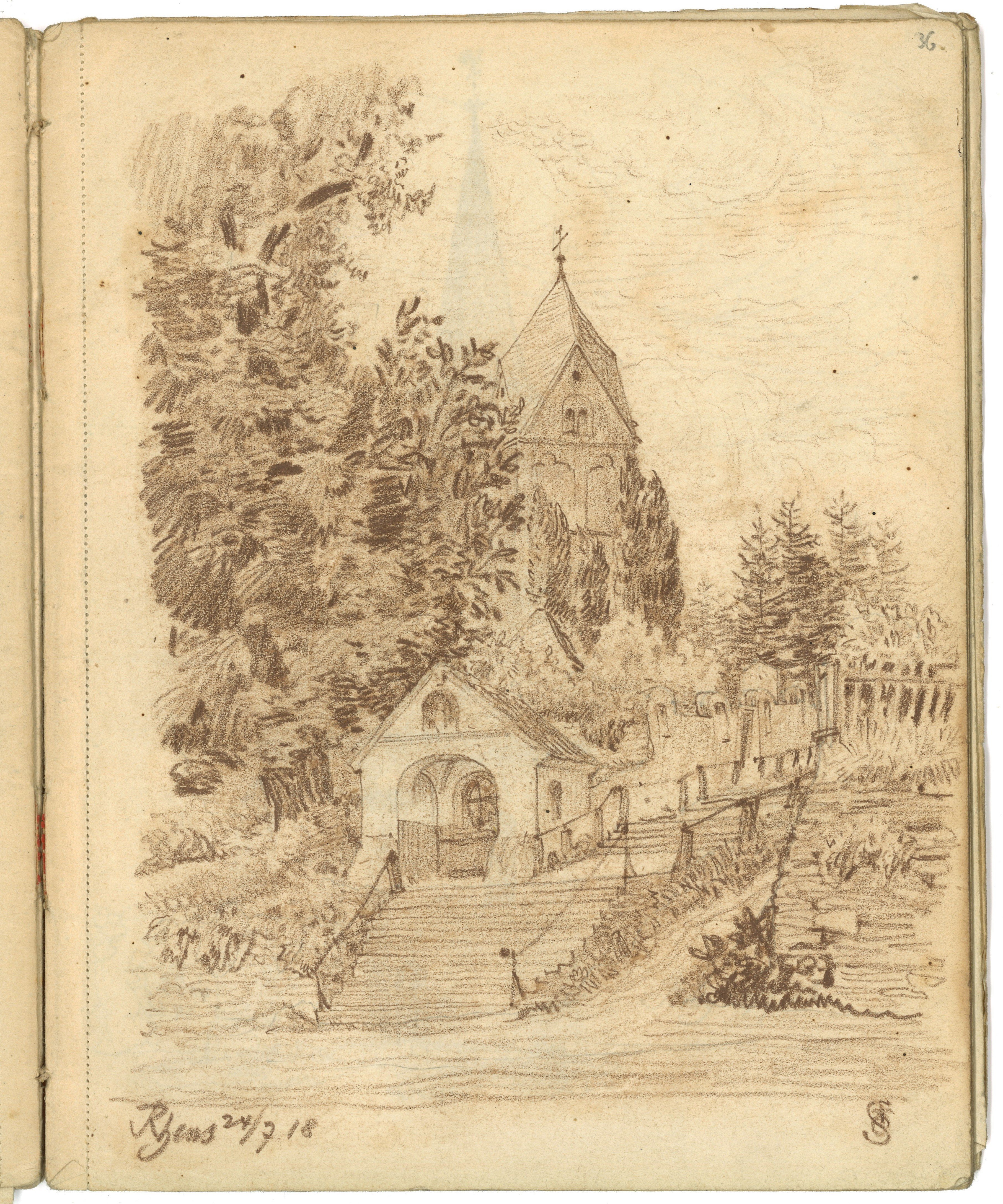 Otto Stiehl, Rhens (Rheinland): Friedhof mit Pfarrkirche St. Dionysius