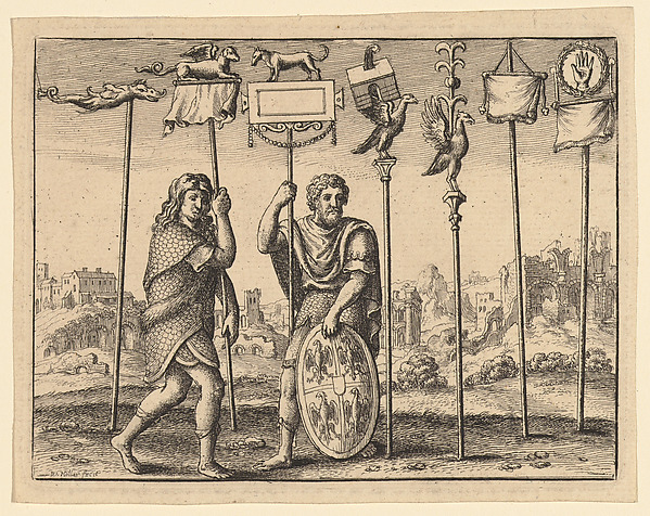 Wenceslaus Hollar, Seven Roman Standards, from "De Studio militari..."