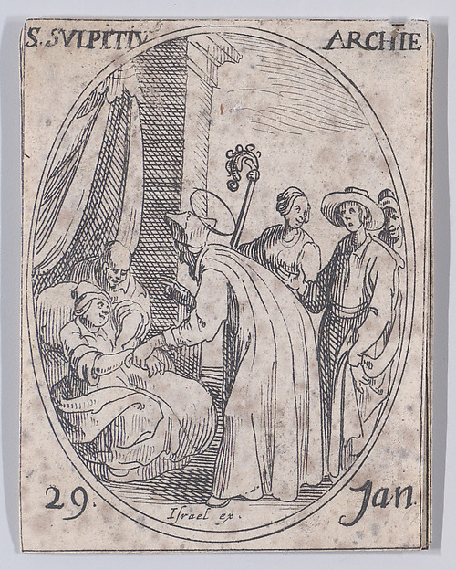 Jacques Callot, S. Sulpice, archevêque (St. Sulpitius, Archbishop), January 29th, from "Les Images De Tous Les Saincts et Saintes de L'Année" (Images of All of the Saints and Feast Days of the Year)