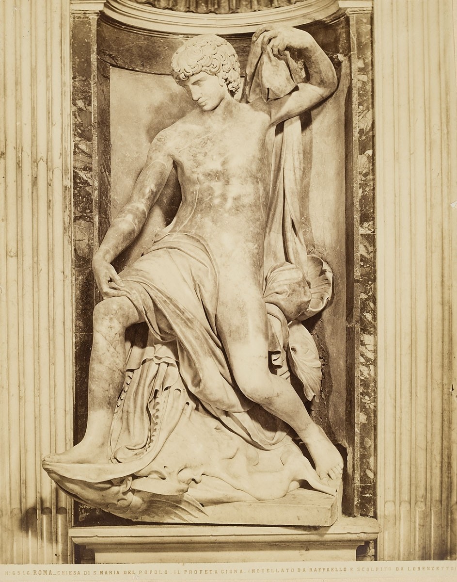 Fratelli Alinari, Raffaello Sanzio (Entwurf) und Lorenzetto: Der Prophet Jonas. S. Maria del Popolo, Rom