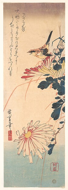 Utagawa Hiroshige, A Wren and Chrysanthemums