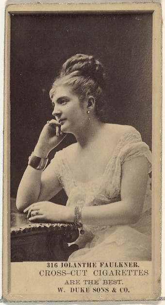 W. Duke, Sons & Co., Card Number 316, Iolanthe Faulkner, from the Actors and Actresses series (N145-3) issued by Duke Sons & Co. to promote Cross Cut Cigarettes