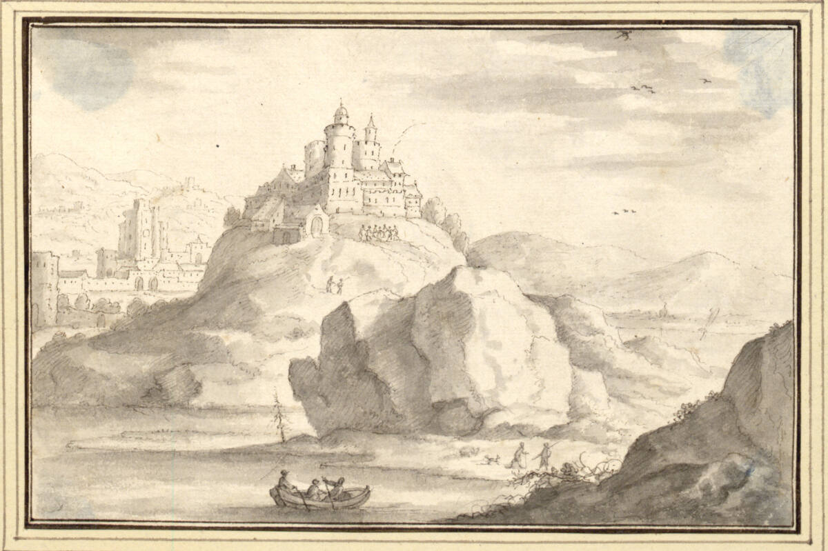 AlbertFlamen, Felsenreiche Flußlandschaft mit Höhenburg (IV-33)