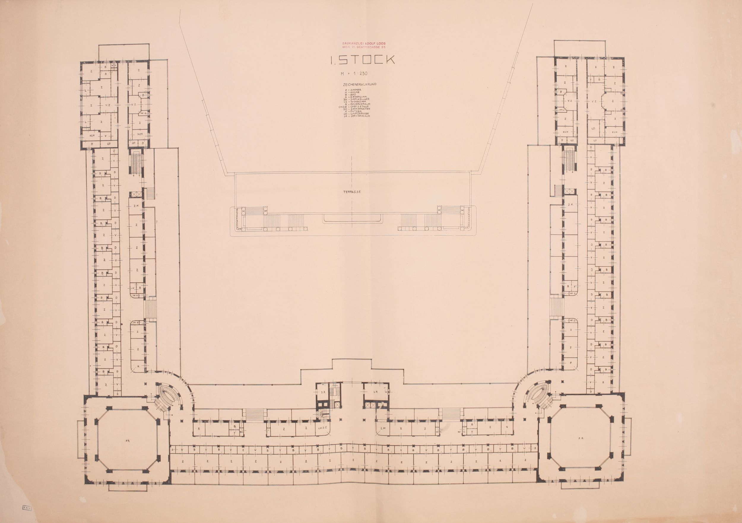 Adolf Loos, Adolf Loos, Idejni projekt Wintersporthotel, tlocrt, Semmering, 1913.
