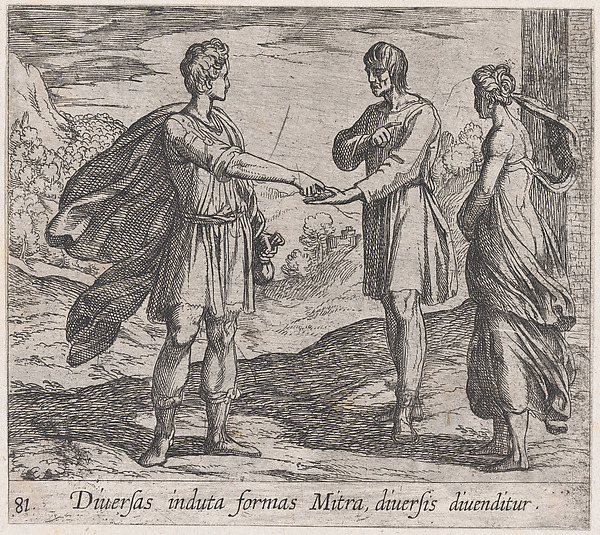 Antonio Tempesta, Plate 81: Erysichthon Selling his Daughter (Diversas induta Mitra diversis divenditur), from Ovid's 'Metamorphoses'