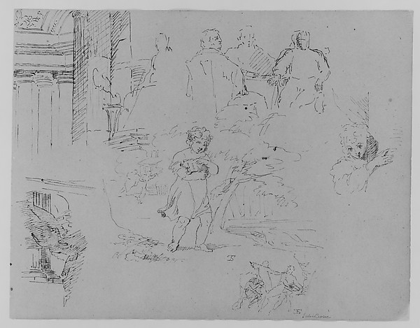 Thomas Sully, Three Graces (Primavera?) (Botticelli?); Dying Figure; Figure with a Bow (from Sketchbook)