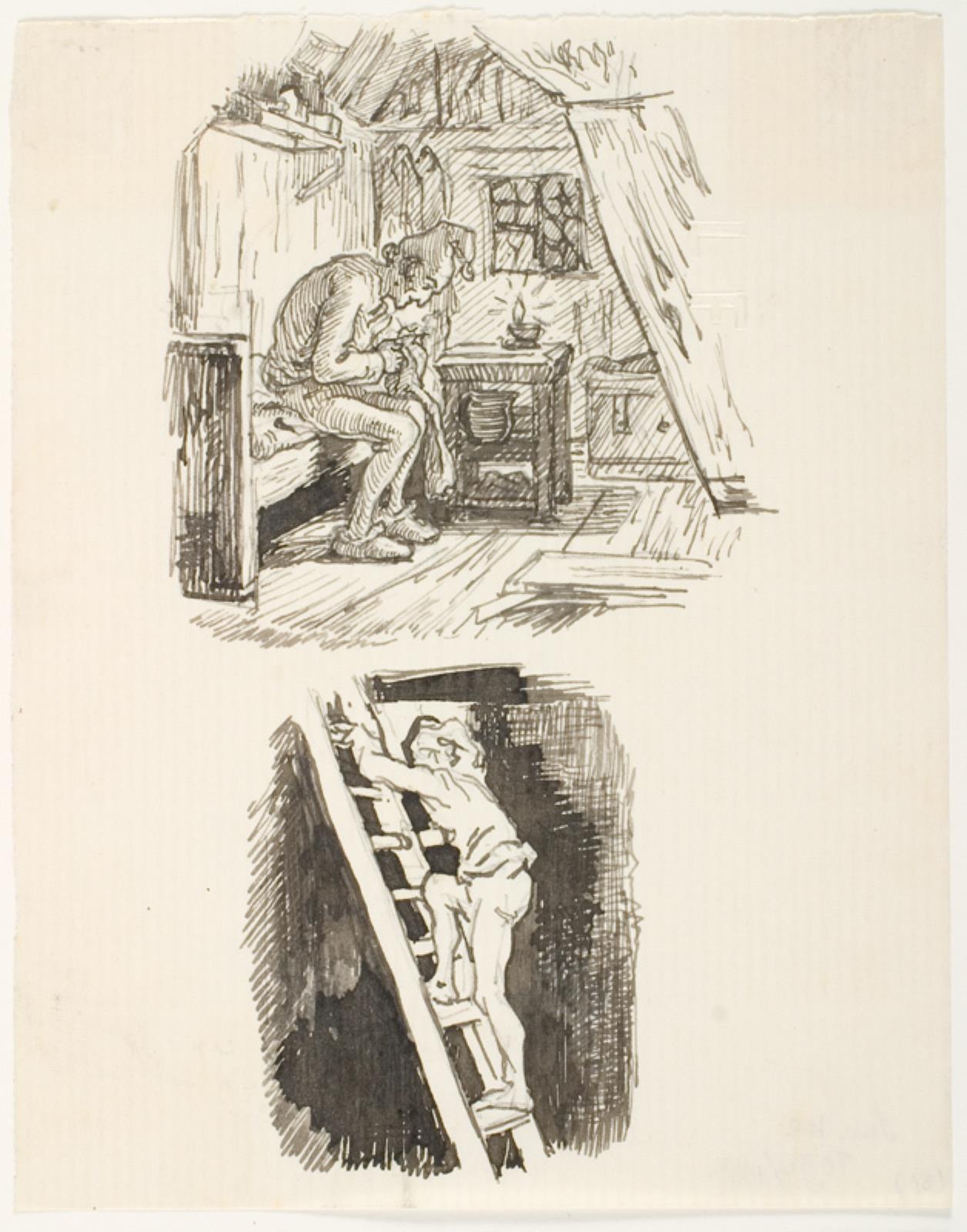 Lorenz Frølich, To Illustrationsudkast til H.C. Andersen, Pebersvendens nathue