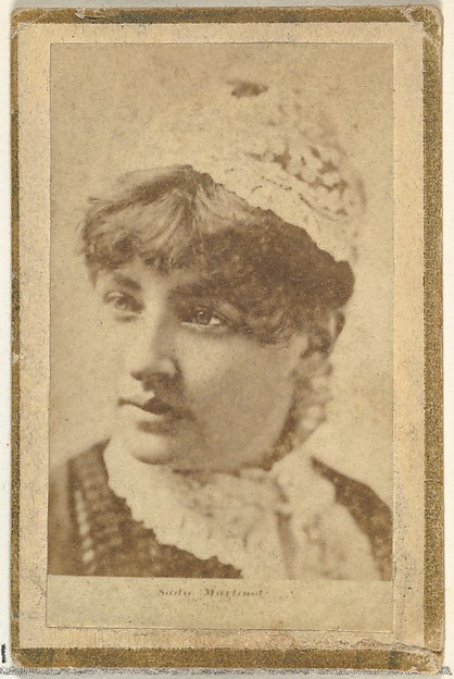 Allen & Ginter, Sadie Martinot, from the Actresses and Celebrities series (N60, Type 2) promoting Little Beauties Cigarettes for Allen & Ginter brand tobacco products