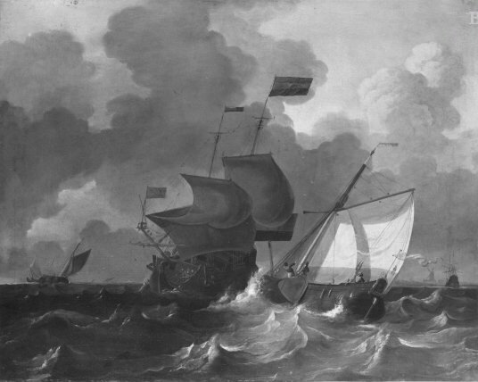 Ludolf Bakhuizen, Sea-piece, sailing boats in full speed