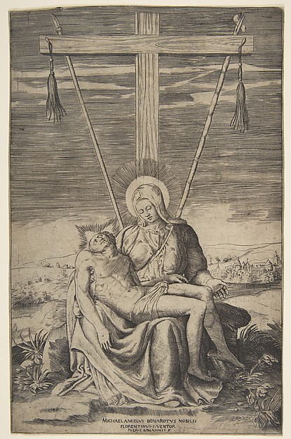 Giulio Bonasone, Pietà under the Cross of Golgatha