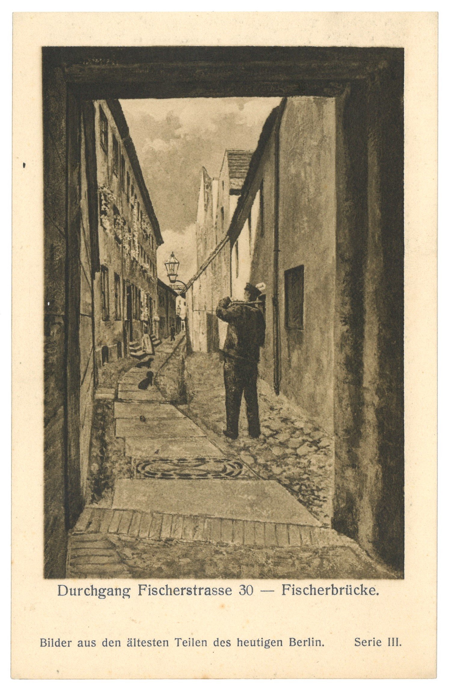 Johannes Zuckert, Berlin-Mitte: Fischerstraße 30, Durchgang zu An der Fischerbrücke (Aquarell von Johannes Zuckert)