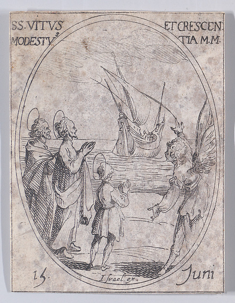 Jacques Callot, St. Vitus, St. Modestus, and St. Crescentia, June 15th, from "Les Images De Tous Les Saincts et Saintes de L'Année" (Images of All of the Saints and Religious Events of the Year)