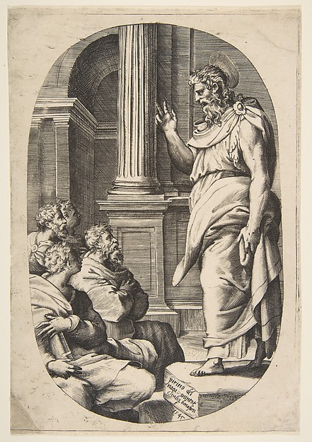 Giulio Bonasone, Saint Paul Preaching, an oval composition