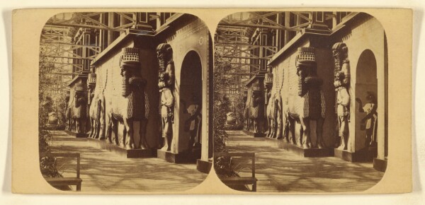London Stereoscopic and Photographic Company, Crystal Palace. The Assyrian Court. Facade towards the Nave, showing the Winged Bulls, &c., from the Palace of Khorsabad.