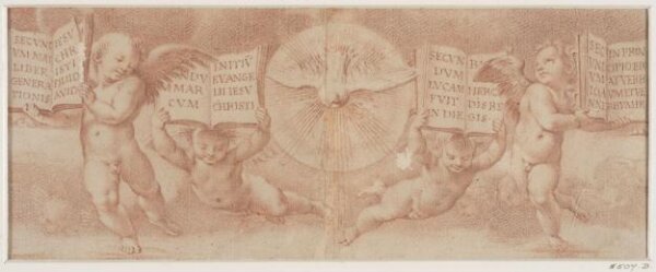 Unknown, Four cherubs holding up the four Gospels