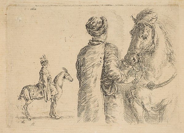 Stefano della Bella, A Polish groom, from the back, holding a horse by the bridle