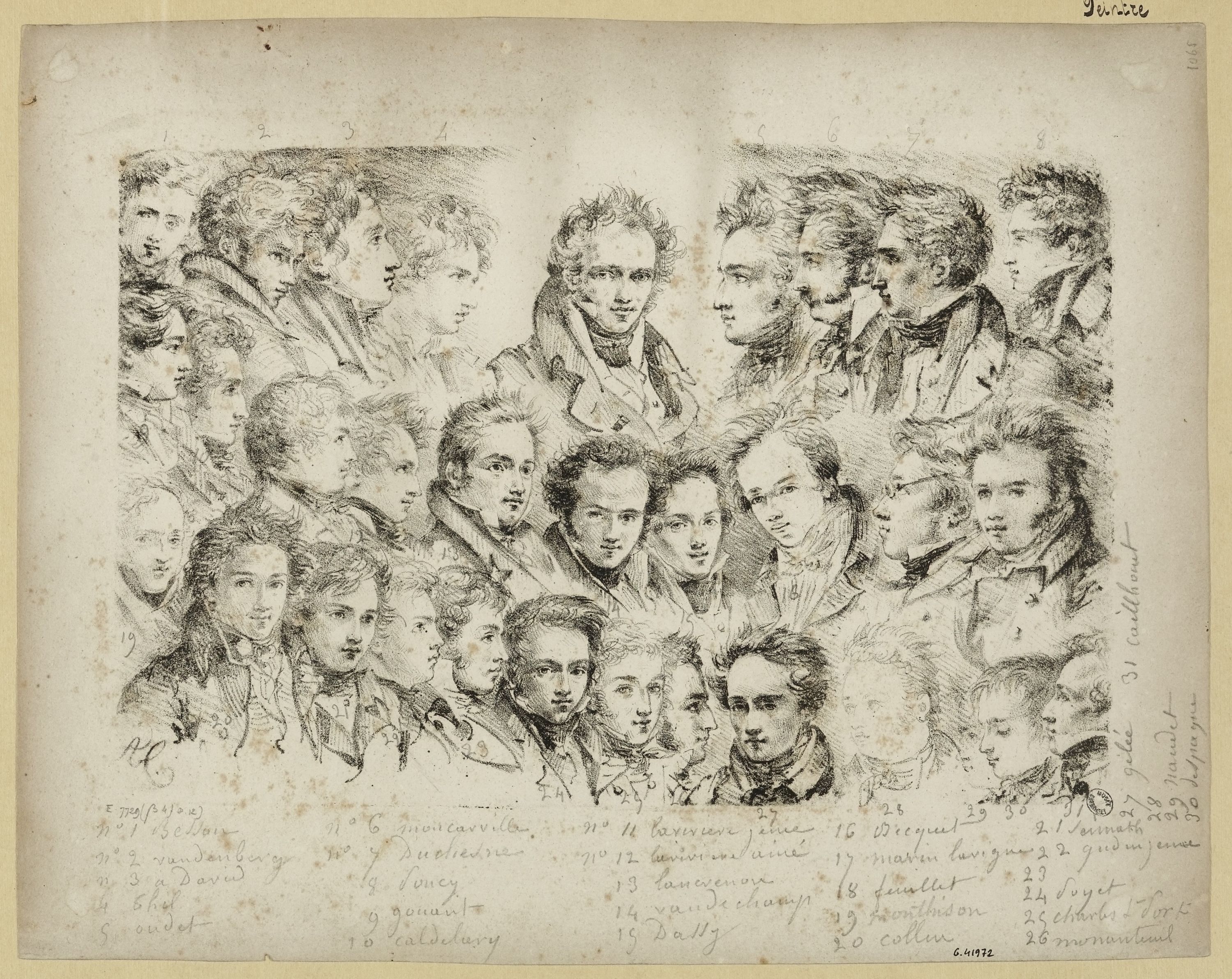 Inconnu, Portrait en buste de Girodet, entouré de ceux de 30 élévès de son atelier.