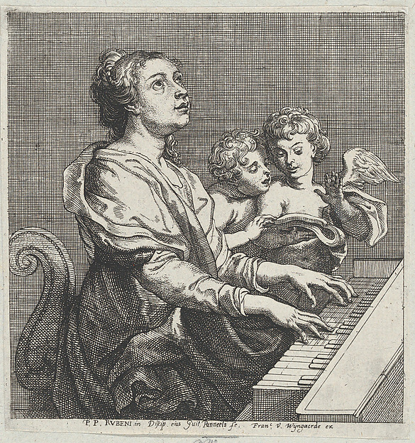 Willem Panneels, Saint Cecilia playing the organ with two putti at right