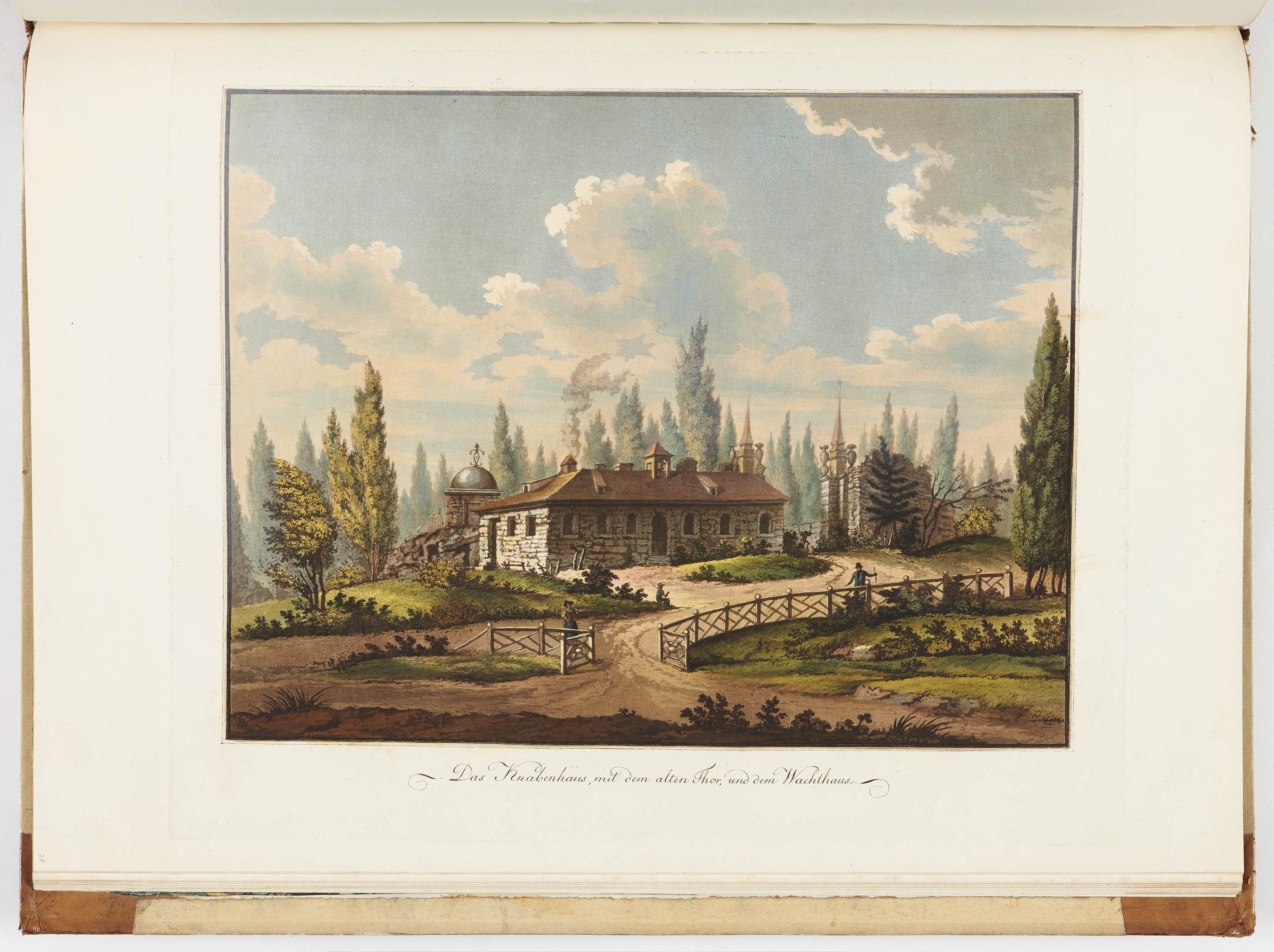 Johann Friedrich Frauenholz, "Das Knabenhaus, mit dem alten Thor, und dem Wachthaus" in Hohenheim