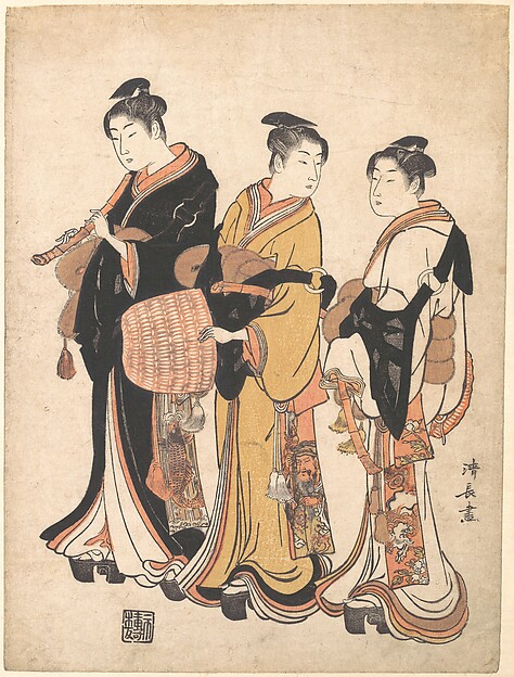 Torii Kiyonaga, Three Young Women Masquerading as Komuso (Strolling Minstrel)