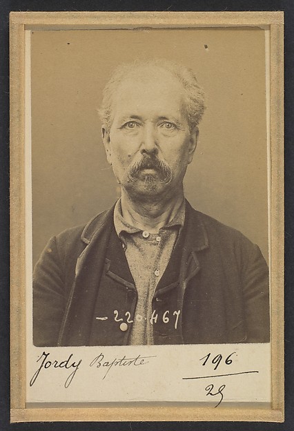 Alphonse Bertillon, Jordy. Baptiste. 61 ans, né le 8/72/32 à Labardes (Aude). Cordonnier. Anarchiste. 2/7/94.