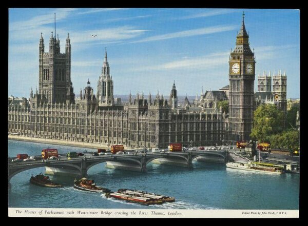 Hinde, John Wilfrid, The Houses of Parliament with Westminster Bridge crossing the River Thames, London