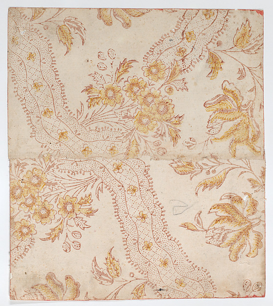 Anonymous, Sheet with overall red and yellow floral pattern