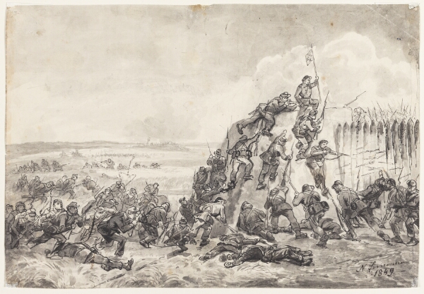 Niels Simonsen, Danske soldater stormer en palisaderække. Fra kampen ved Frederica