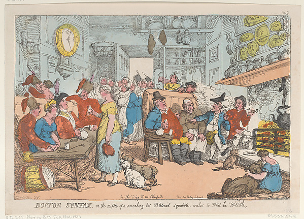 Thomas Rowlandson, Doctor Syntax, in the Middle of a Smoking Hot Political Squabble, Wishes to Whet his Whistle